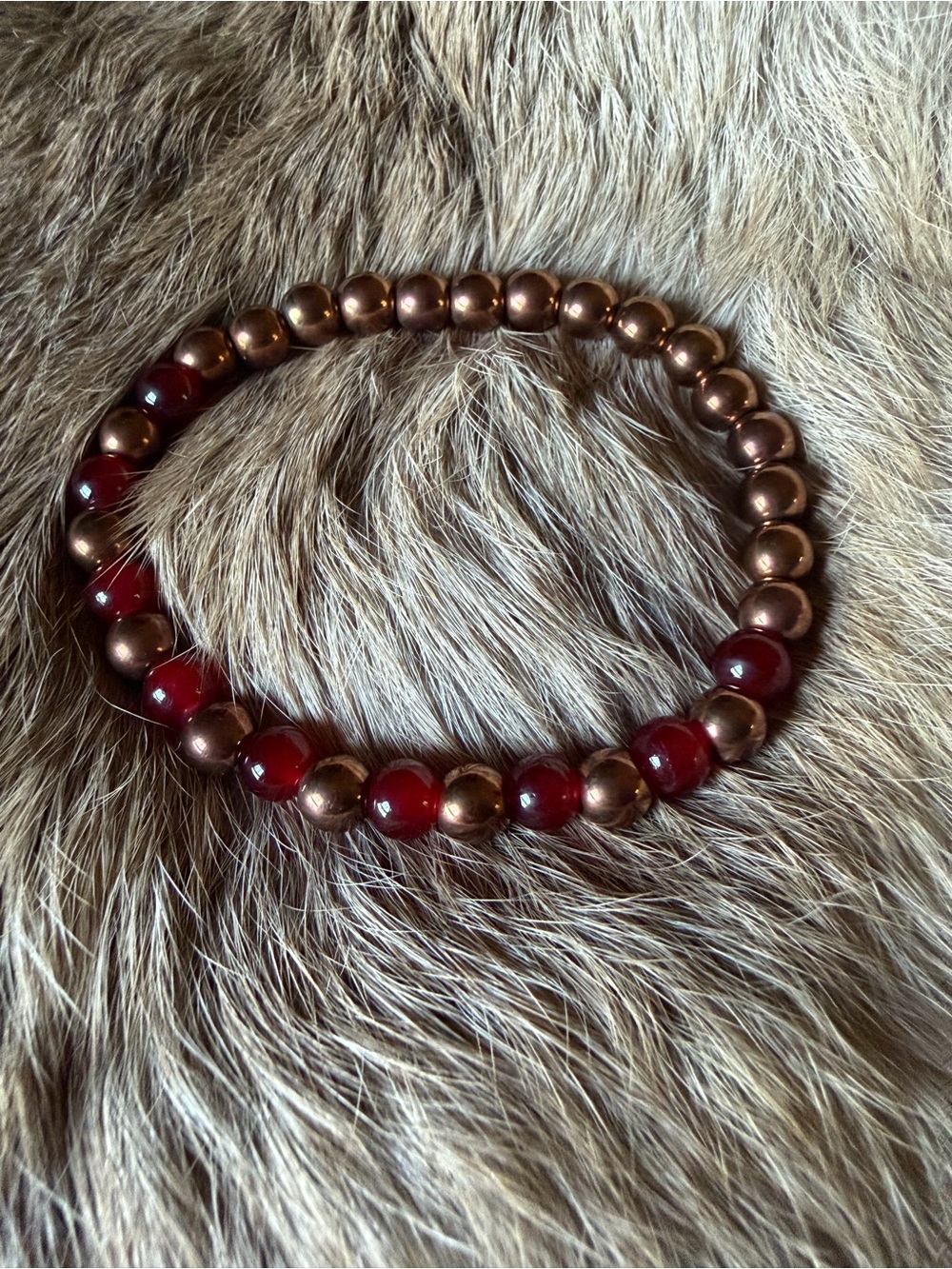 Handcrafted Garnet and Copper Beaded Stretch Bracelet